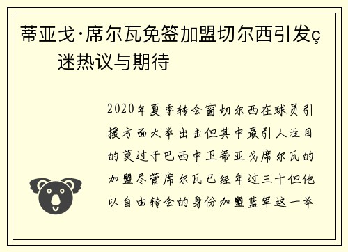 蒂亚戈·席尔瓦免签加盟切尔西引发球迷热议与期待